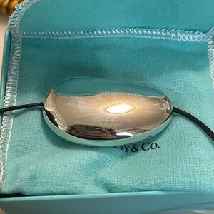 Tiffany & Co. Elsa Peretti Large Silver Bean Necklace with Leather Cord